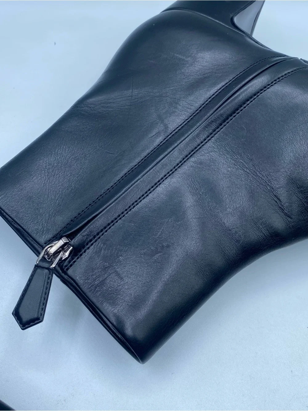 Prada Logo Block Heel Leather Ankle Boots